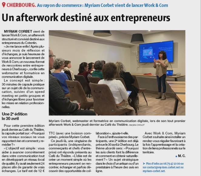 Article La Presse de la Manche Work & Com Cherbourg rencontre entrepreneurs Cotentin